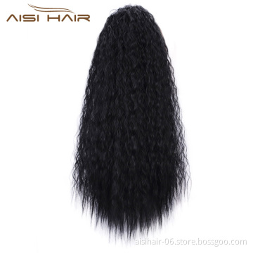 Aisi Hair Ponytail Natural Black Hair Extensions Heat Resistant Synthetic Fiber Pony Tail Hair Pieces with Two Plastic Combs